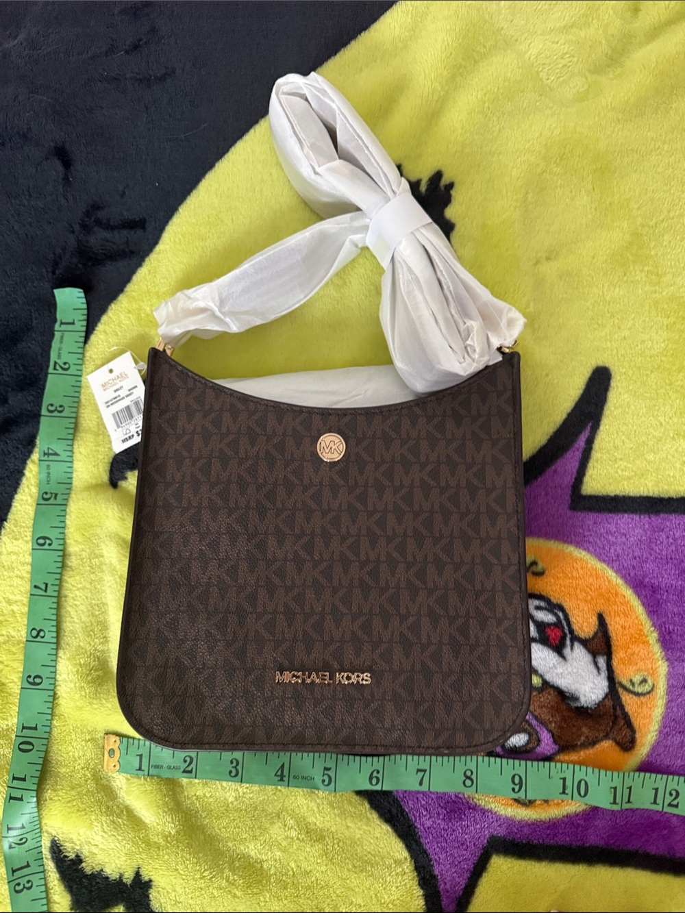 Michael Kors Brown Monogram Shoulder Bag with Gold Accents